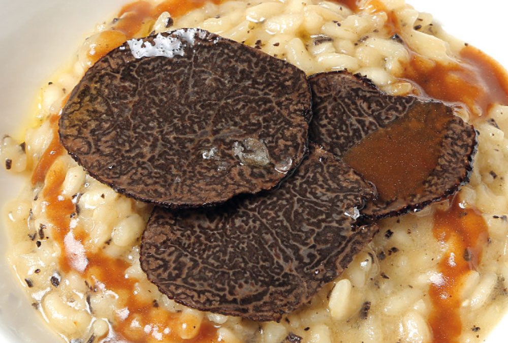 Arroz de las Cinco Villas con hongos y Tuber melanosporum